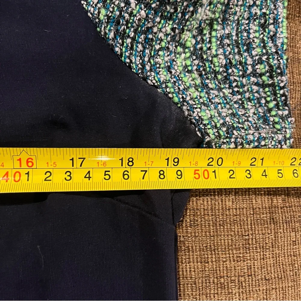 J.Crew Navy & Green Tweed Sleeve Top, Size M